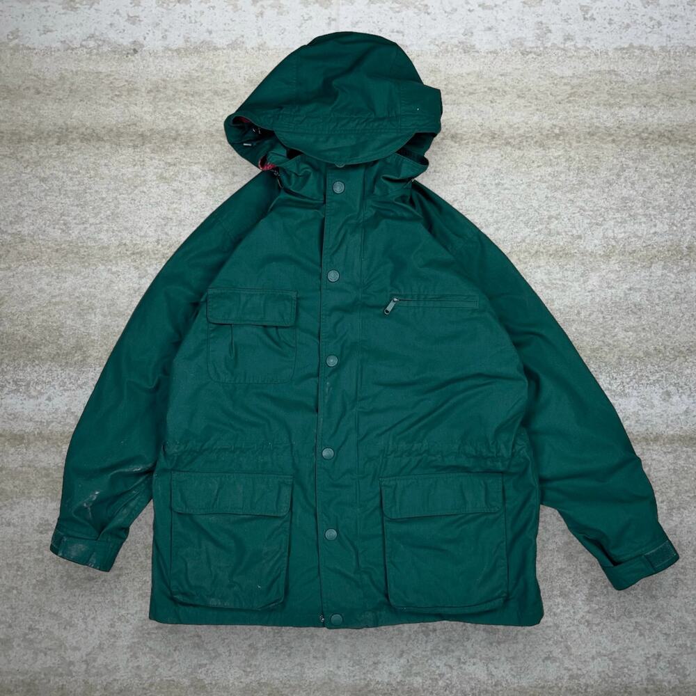Vintage Y2K Eddie Bauer Puffer Jacket Mens L Forest Green Flannel Lined Full Zip